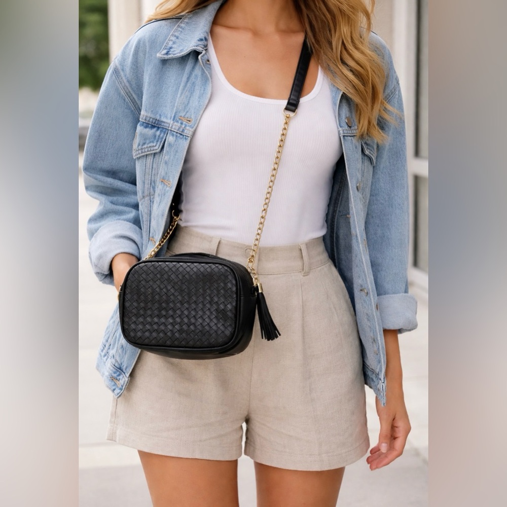 🖤 Divine Love Peace Black Woven Crossbody Bag Gold Chain